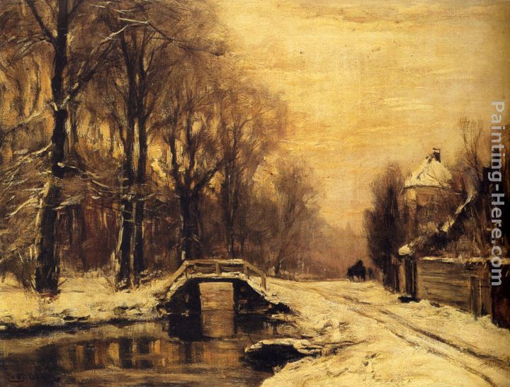 A Snowcovered Forest With A Bridge Across A Stream painting - Louis Apol A Snowcovered Forest With A Bridge Across A Stream art painting